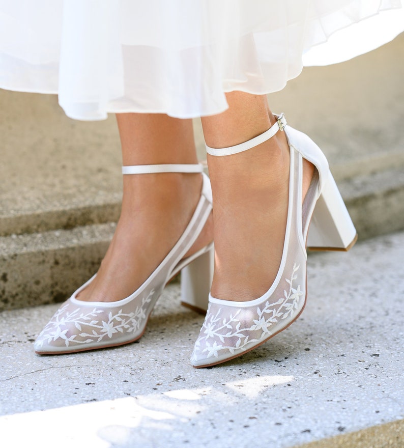 Bridal Shoes With Lace, off White Bridal Sandals, Bridal Shoes Block ...