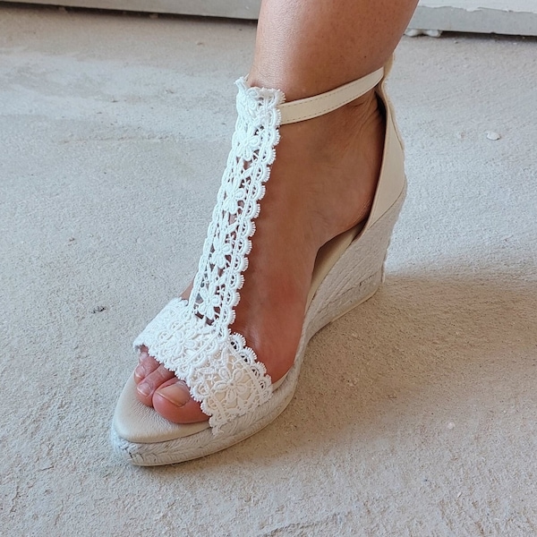 Low wedge bridal espadrilles, 8.2cm or 5cm wedge bridal espadrilles. Bridal sandals with jute wedges, Comfortable bridal wedges