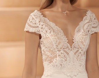 Bolero da sposa in pizzo, Bolero da sposa Boho con scollo posteriore, Bolero in pizzo per matrimonio, Bolero in pizzo per spose, Giacca da sposa, Top da sposa in pizzo