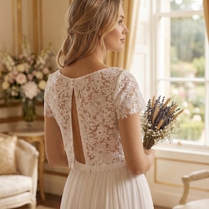 wedding dress topper short sleeve Gaia Cap Sleeved High Neck Lace Wedding Dress Topper