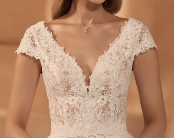 Boléro de mariée en dentelle, boléro de mariée bohème avec décolleté en V profond, boléro en dentelle pour mariage, boléro en dentelle pour mariée, veste de mariage, haut de mariée