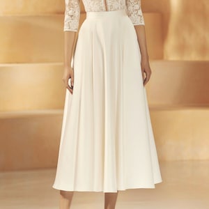 Falda de boda, falda midi de novia, falda de mikado para novia, falda blanca midi para boda civil,
