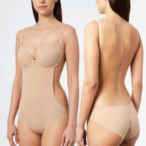 Rückenfreie Bodysuit Shapewear für Frauen - U Plunge Body Shaper BH  nahtloser String Low Back Shapewear für rückenfreies Kleid