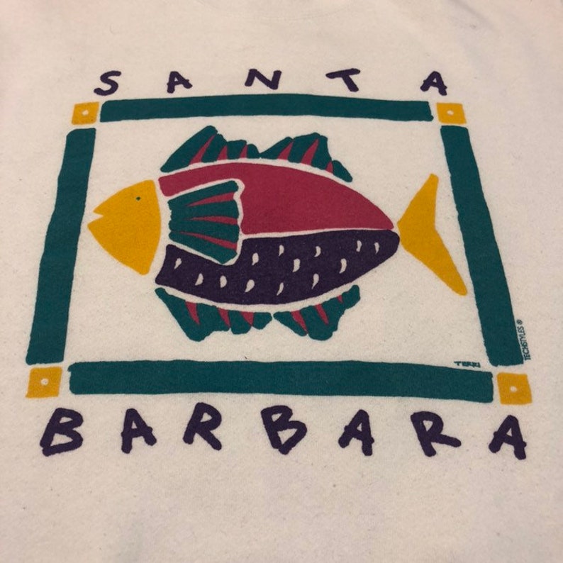 Vintage Santa Barbara Sweatshirt Pullover Crewneck Neon Graphic Usa Made Rare!!