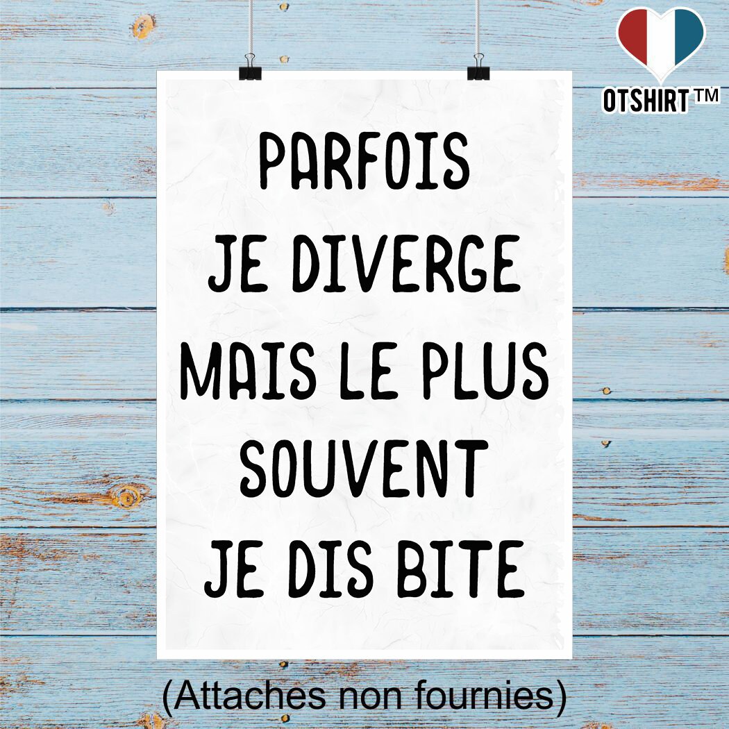 Affiche Parfois Je Diverge | Cadeau Humour Décoration Murale Poster Citation Anniversaire