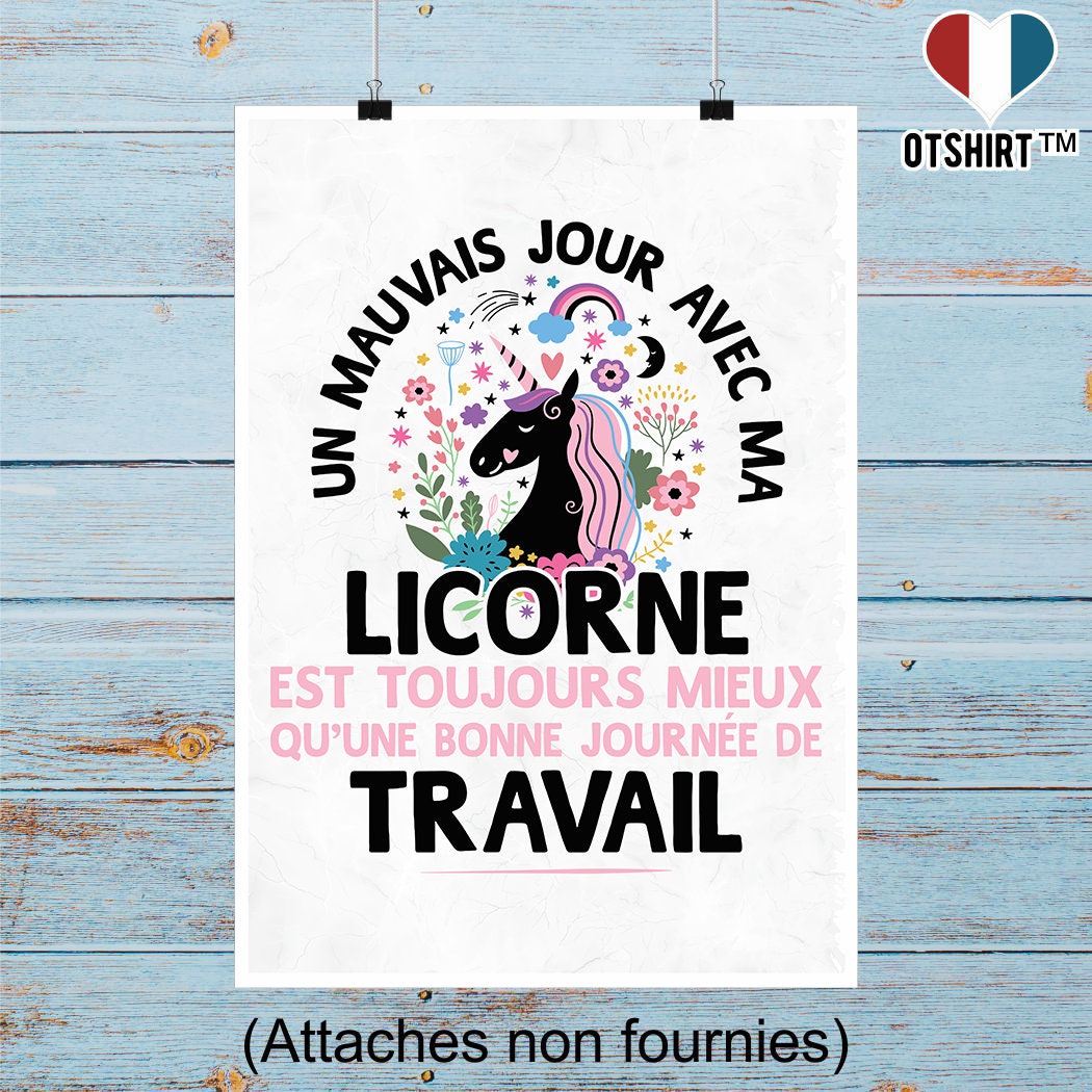 Affiche Un Mauvais Jour avec Ma Licorne | Cadeau Humour Décoration Murale Poster Citation Anniversai