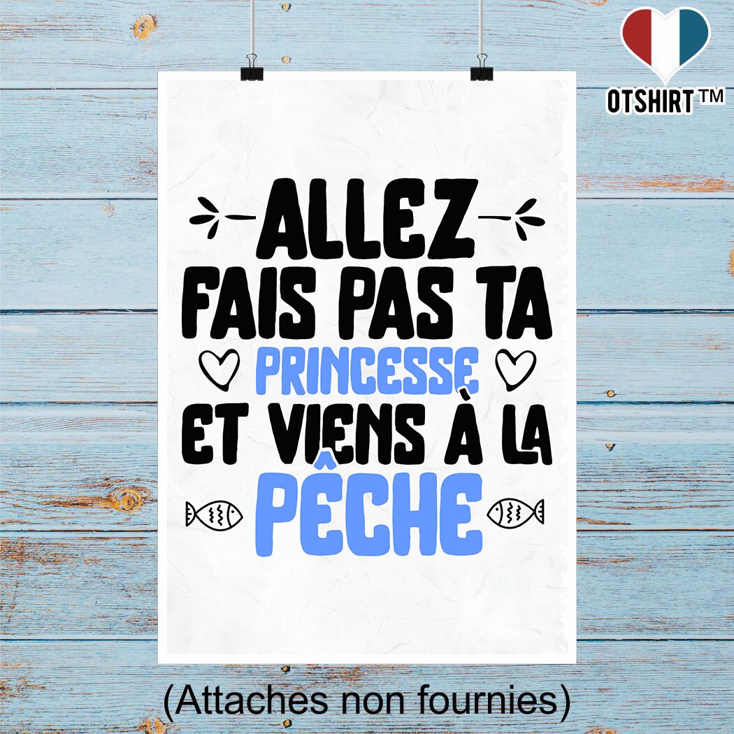 Affiche Princesse à La Pêche | Cadeau Humour Décoration Murale Poster Citation Anniversaire