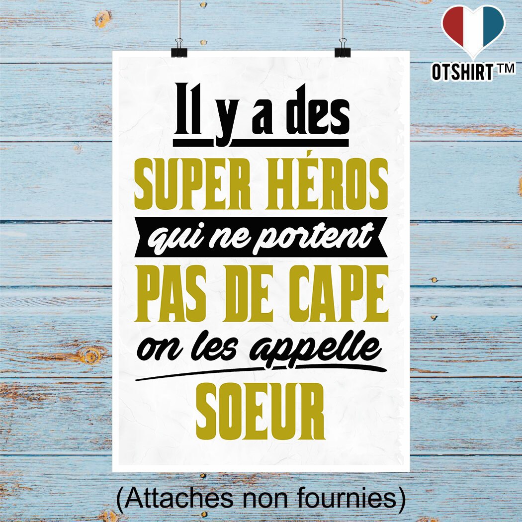 Affiche Soeur Super Héro | Cadeau Humour Décoration Murale Poster Citation Anniversaire