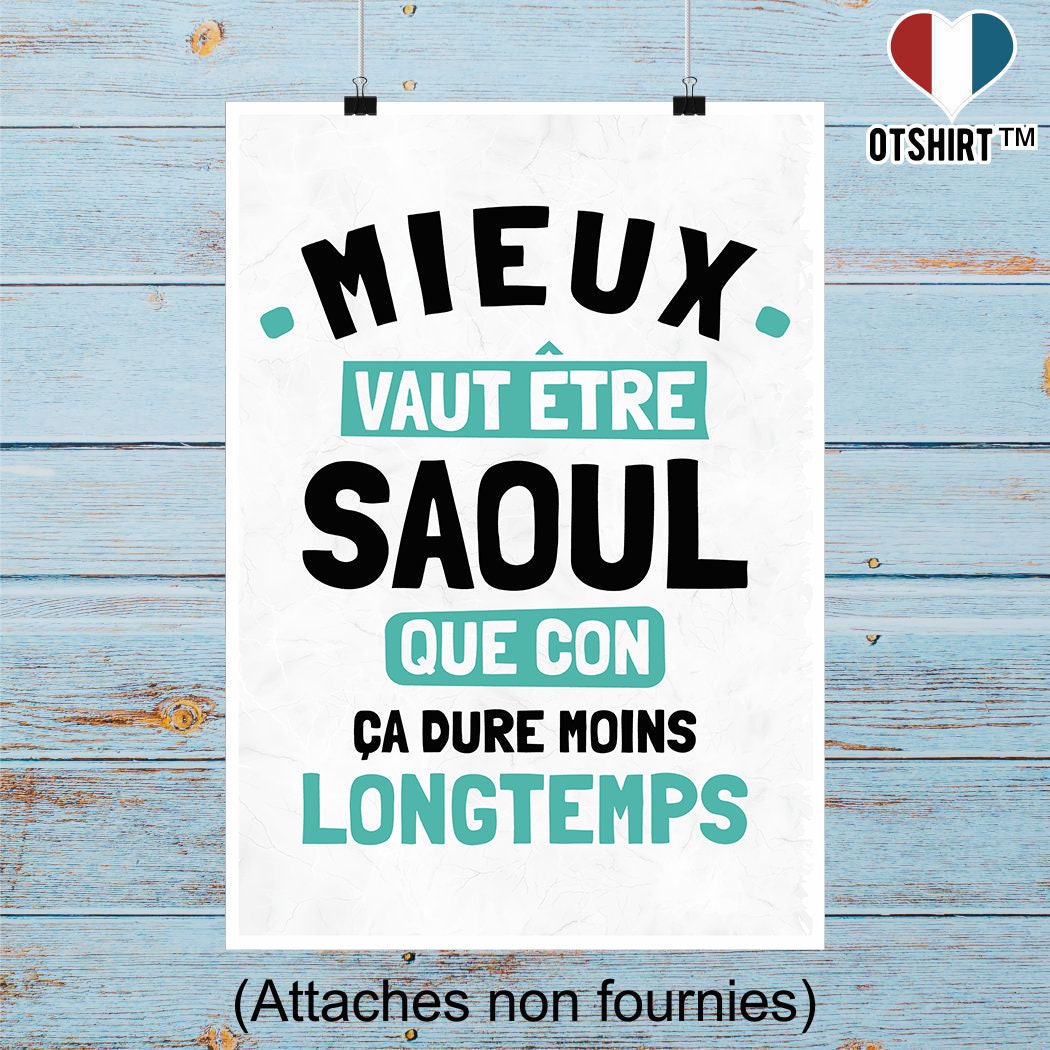 Affiche Mieux Vaut Être Saoul Que Con | Cadeau Humour Décoration Murale Poster Citation Anniversaire