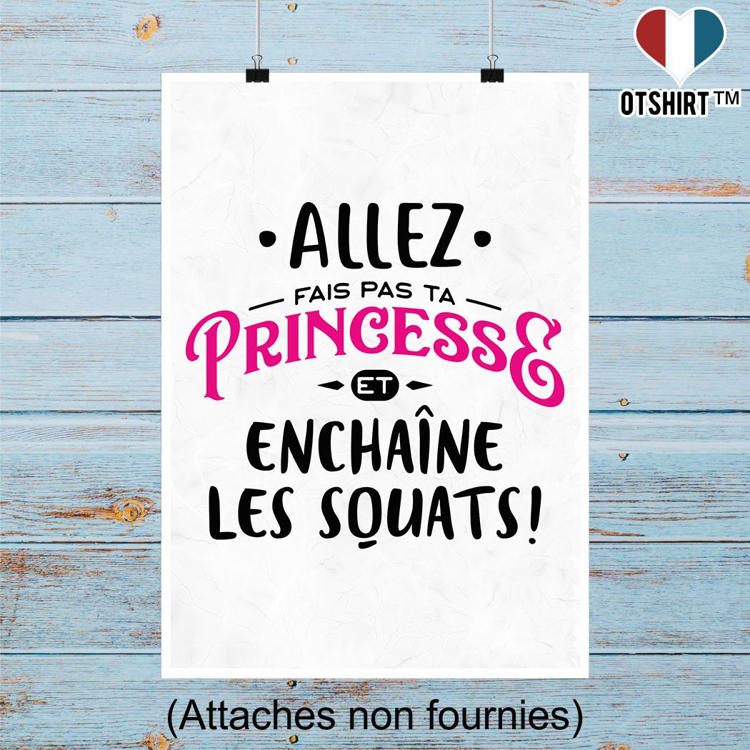 Affiche Princesse Enchaîne Les Squats | Cadeau Humour Décoration Murale Poster Citation Anniversaire