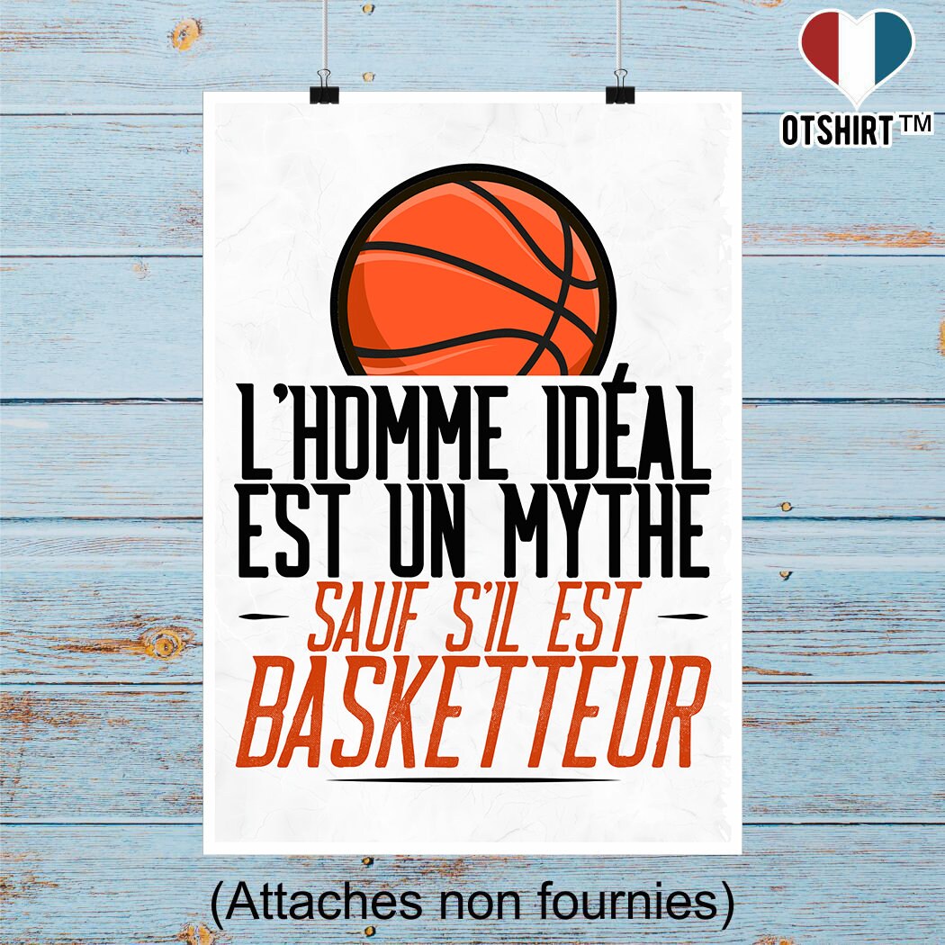 Affiche L'homme Idéal Est Basketteur | Cadeau Humour Décoration Murale Poster Citation Anniversaire