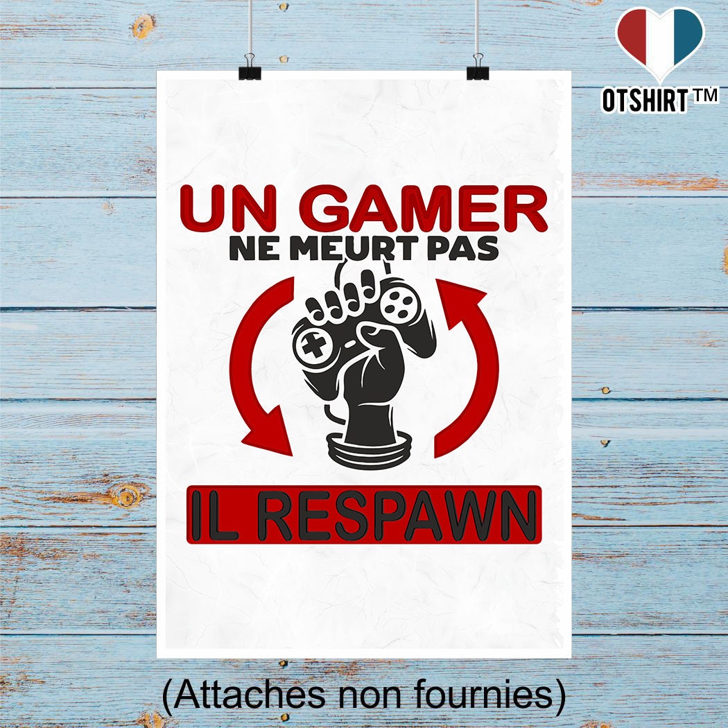 Affiche Un Gamer Ne Meurt Pas Respawn | Cadeau Humour Décoration Murale Poster Citation Anniversaire