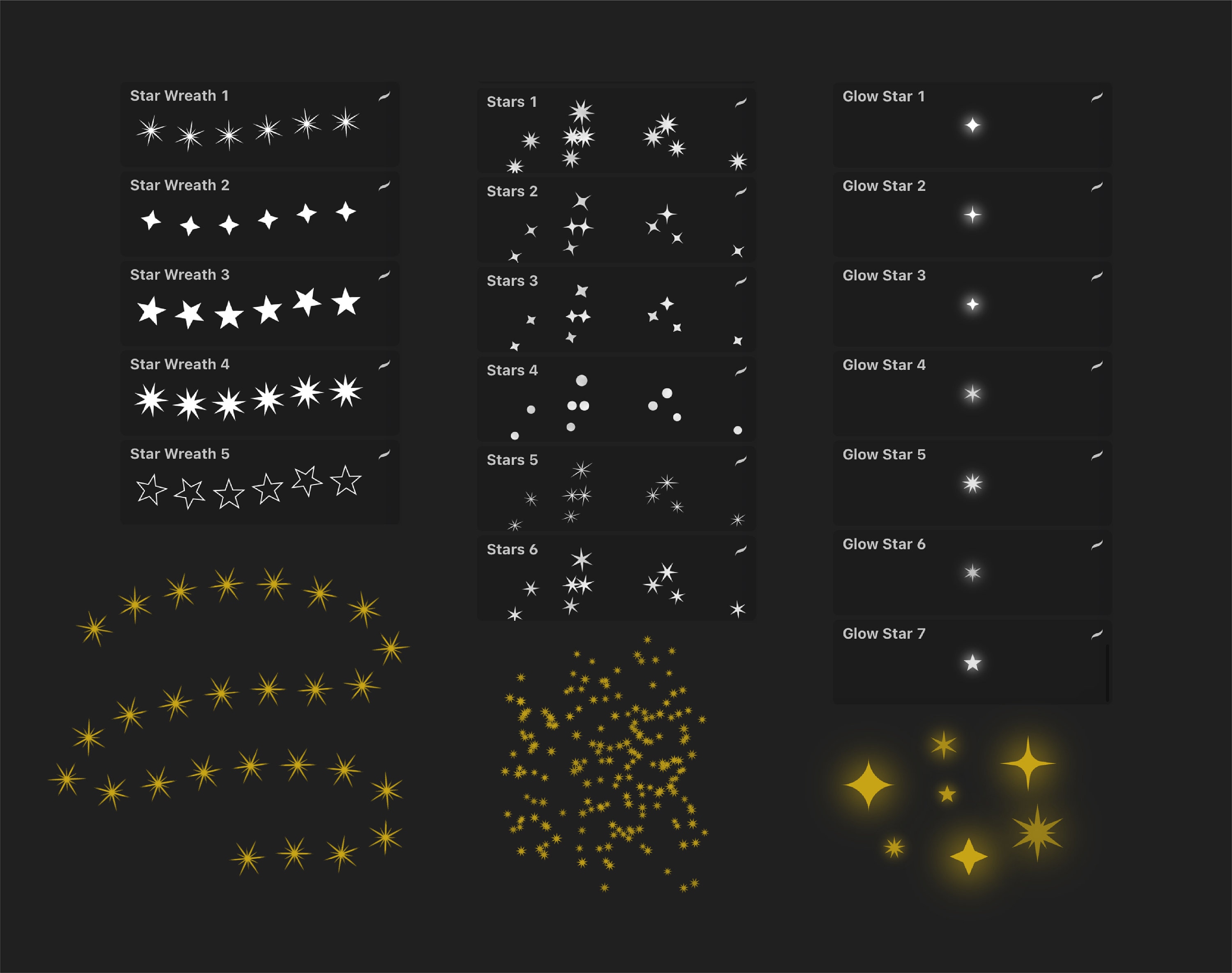 100 Stars Brush for Procreate, Stars and Moon Stamps, Glow Star