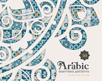Arabisch Musterdesign: Goldene arabische Fliese, islamische Motive (Digitaler Download)