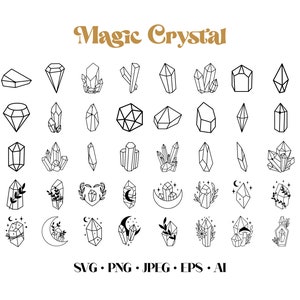 50 kristall SVG, linjekonst ädelstenar former, clipart diamant, ädelsten samling, klotter smycken konst linje silhuett set för scrapbooking, Cricut bild 2