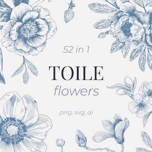 Toile de Jouy élégante et clipart baroque | Faire-part de mariage classique bleu, or, rouge, noir PNG et SVG