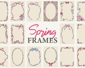 Frühling Blumenrahmen SVG | Skurrile Schleife & Blumen Bordüre PNG, Ribbon Kranz Clipart für Hochzeit, Muttertag, Ostern, Cottagecore Ästhetik