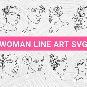 Paquete SVG de mujer, Arte lineal Svg, Svg femenino, Silueta SVG, Svg floral, Cara abstracta Svg, Svg moderno, Boho Svg, Archivos svg para Cricut