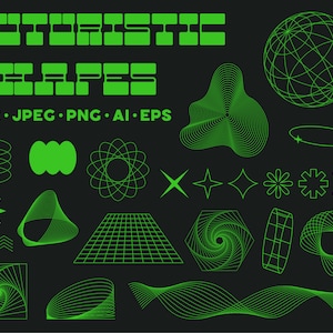 100 個の抽象的な幾何学的形状 SVG、未来的な線画のクリップアート、Vaporwave の形状、基本要素、3D シルエット デザイン パック、ベクター png jpg