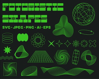 100 abstrakte geometrische Formen SVG, futuristische Linie Kunst Clip Art, Steamwaveformen, Grundelemente, 3d Silhouette Designpaket, Vektor png jpg