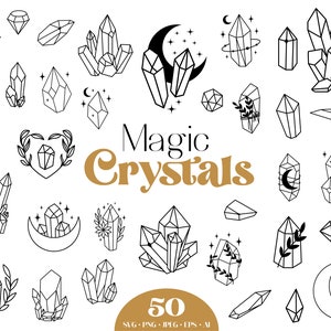 50 kristall SVG, linjekonst ädelstenar former, clipart diamant, ädelsten samling, klotter smycken konst linje silhuett set för scrapbooking, Cricut bild 1