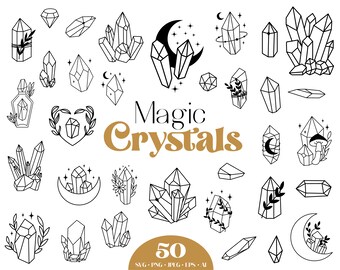 50 Crystal SVG, Line Art Gems Shapes, Clip art Diamond, Gemstone collection, Doodle Jewelry Art Line Silhouette set for scrapbooking, cricut