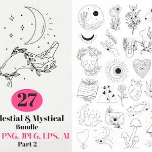 Mystical Svg Bundle, Celestial Svg, Moon Svg, Skull Svg, Magical Svg, Celestial Svg, Hand and floral Svg, Boho Svg, Svg Files for Cricut