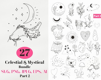 Mystisches SVG-Bundle, Himmlisch Svg, Mond Svg, Schädel Svg, Magisches Svg, Himmlisch Svg, Hand und Blumen Svg, Boho Svg, Svg-Dateien für Cricut