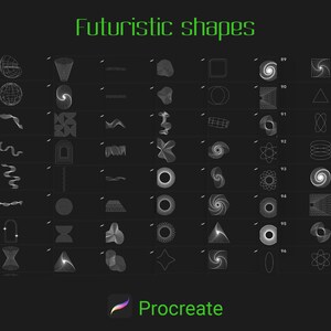 100 Abstract Geometric Stamps for Procreate, Futuristic Line Art Brushes, Vaporwave shapes, Basic Brushes, 3d Silhouette brush pack image 3