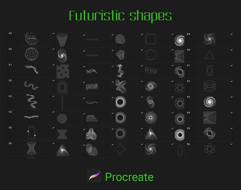 100 Abstract Geometric Stamps for Procreate, Futuristic Line Art Brushes, Vaporwave shapes, Basic Brushes, 3d Silhouette brush pack image 3