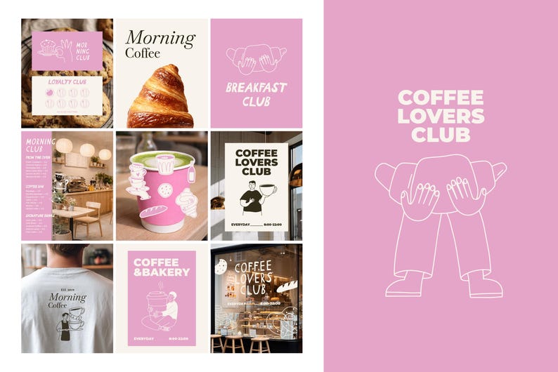 Pacchetto di clipart per caffè e prodotti da forno / Simpatiche icone PNG e SVG disegnate a mano con barista, croissant e torta, illustrazioni per menu e branding. immagine 5