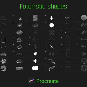 100 Abstract Geometric Stamps for Procreate, Futuristic Line Art Brushes, Vaporwave shapes, Basic Brushes, 3d Silhouette brush pack image 2