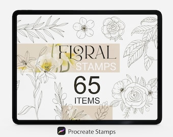 65 Procreate Floral Stamps, Procreate Flowers Stamps,  Botanical Stamps, Leaves and Branches brushset, Wildflower Bouquet Stamp Bundle