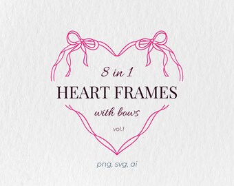 Heart Frames Clipart: Minimalist Wedding Monogram with Bows (PNG & SVG)