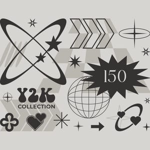 150 Aesthetic Y2k Stamps for Procreate, Futuristic Line Art Brushes, Heart, Stars shapes, Basic Brushes, 3d Silhouette brush pack image 3