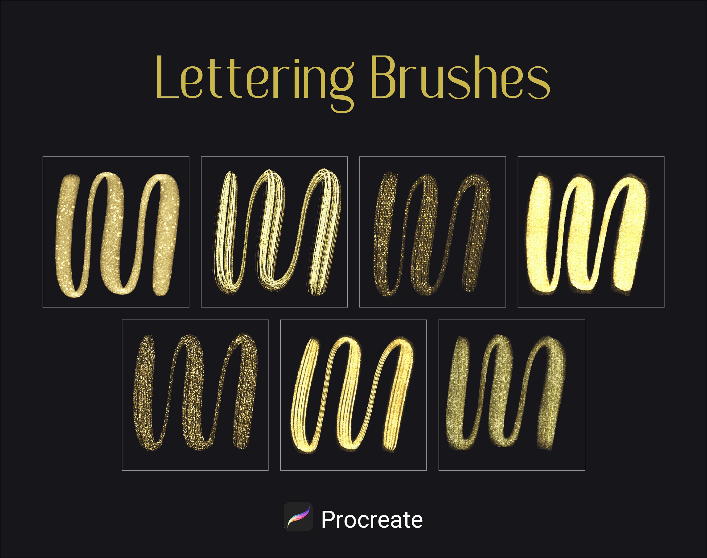 Sparkly Lettering 50+ Glitter Procreate Brushes for Lettering, Sparkly Metallic Effect ...