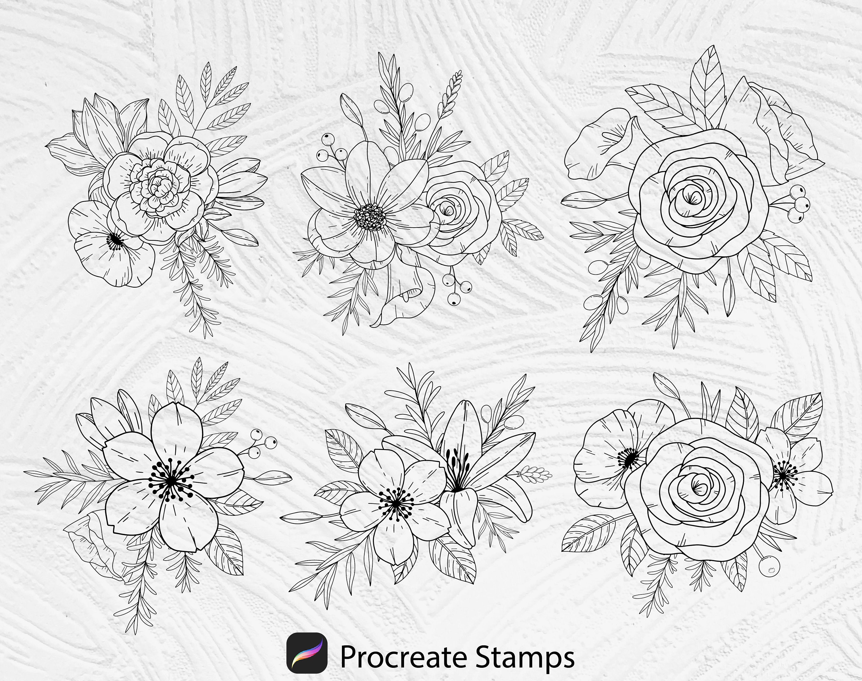 65 Procreate Floral Stamps, Procreate Flowers Stamps, Botanical Stamps ...