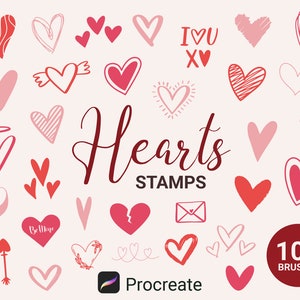 100 Hearts Stamps, Procreate VALENTINE&#39;S DAY Brushes, Procreate Love Stamps, Digital brushes, Commercial use brushes, Set of heart brushes