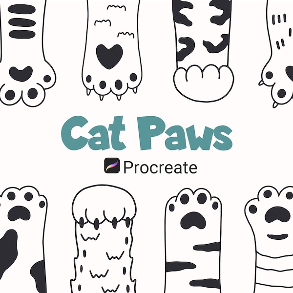 Cat Paw, Paw Stamps, Cute Paw , Pet Paw, Animal Paw, Procreate stamps, PAW Print Line art, Animal Paws Stamps, Paw Doodle, Procreate brushes