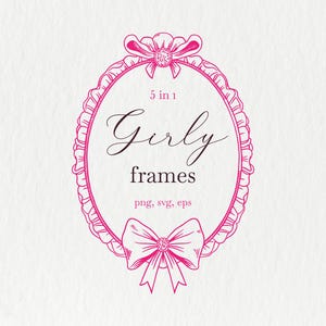 Line Art Rahmen Clipart | Pink Girly Barock Bogen Frames PNG | Vintage Kranz SVG | Elegante Hochzeitsblumenrahmen | Sofortiger digitaler Download