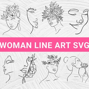 Pacote Woman Svg, Line art Svg, Female Svg, Silhoueette Svg, Floral Svg, Abstract Face Svg, Modern Svg, Boho Svg, Arquivos Svg para Cricut