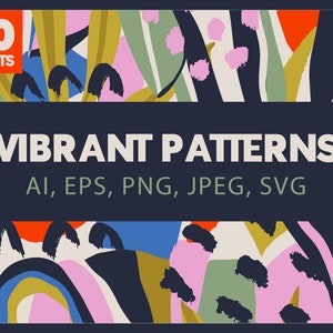 20 Abstract Vibrant Digital Papers, Bright Seamless Pattern, Hand Draw Scrapbook Paper, Printable Abstract Shapes Backgrounds, Jpeg Png Eps