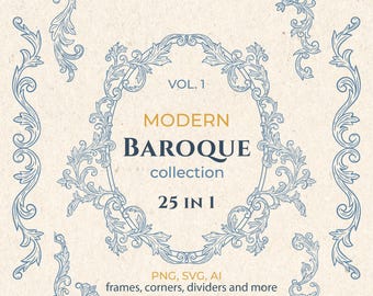 Barocke Rahmen & Ecken, Teiler SVG Bundle | Vintage Rokoko Clipart, Elegante Canva Bearbeitbare SVG für Hochzeitseinladungen und mehr