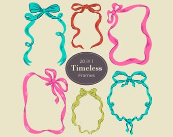 Bow Frame Clipart: Hand-Drawn Ribbon Frames for Invitations (SVG, PNG)