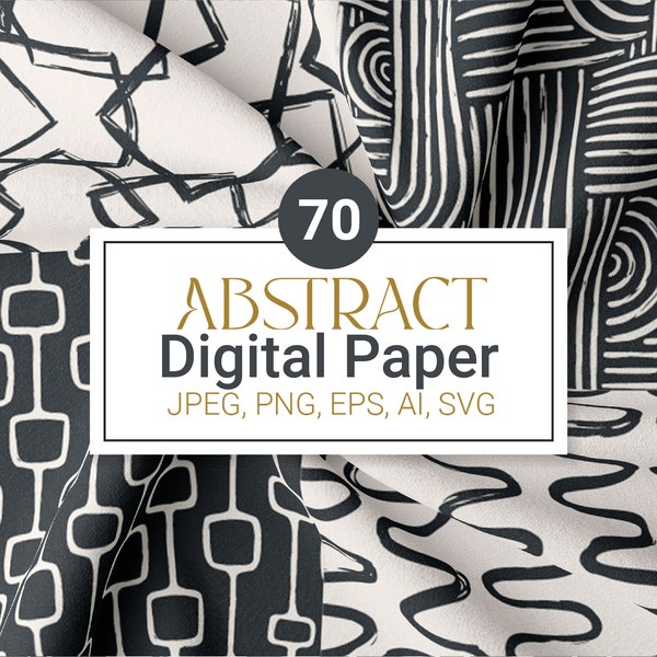 Paquete de 70 papeles digitales, patrones abstractos sin costuras Boho formas orgánicas conjunto de álbumes de recortes imprimibles, paquete de estampados de patrones de tela de patrón textil