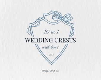 Wedding Crests SVG: Minimalist Bow Shield Logo (Digital Download)