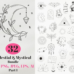 Mystical Svg Bundle, Celestial Svg, Moon Svg, Skull Svg, Magical Svg, Celestial Svg, Hand and floral Svg, Boho Svg, Svg Files for Cricut