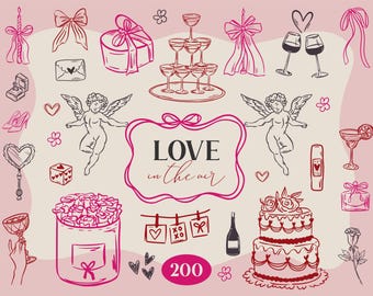 Love Clipart SVG & Romantische Valentinstag Symbole | Wunderliche Amor-, Bogenrahmen- und Kokett-Hochzeits-Illustrationen, Canva bearbeitbares svg