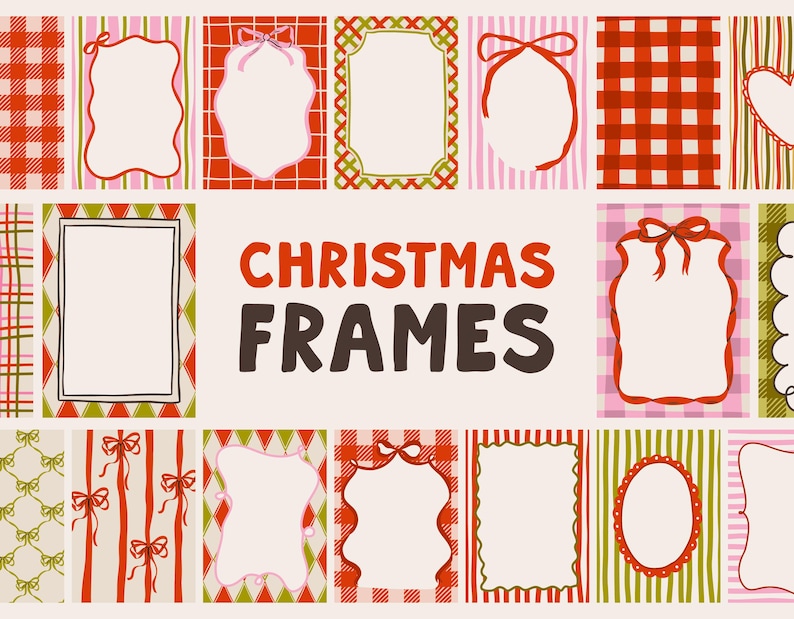 Whimsical Christmas Frames | Cute Hand Drawn Borders With Bows | Cozy ...