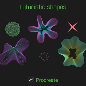 100 Abstract Geometric Stamps for Procreate, Futuristic Line Art Brushes, Vaporwave shapes, Basic Brushes, 3d Silhouette brush pack image 4